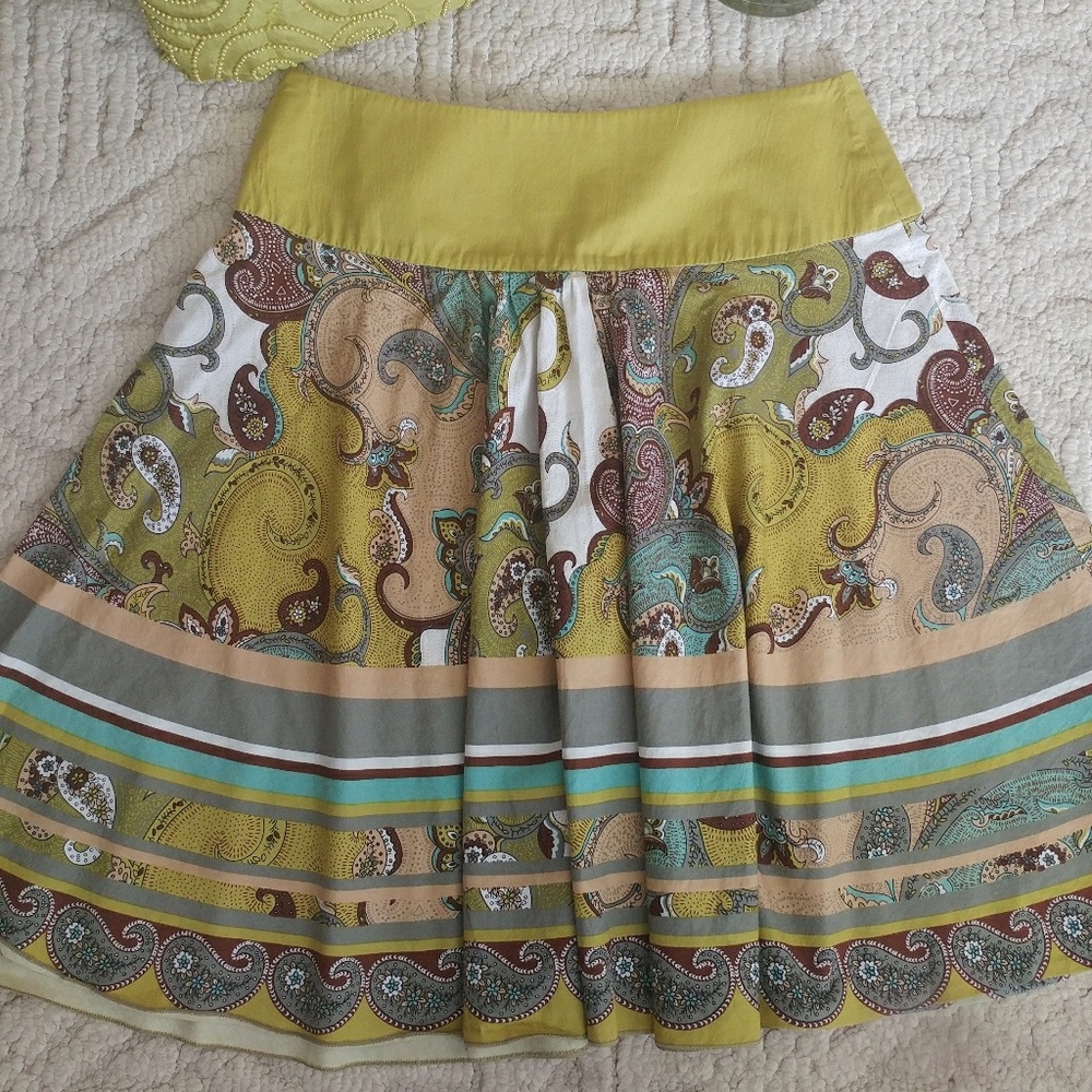French High Waist Paisley Full Skirt